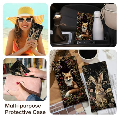 Eyeglasses Sunglasses Case PU Soft Squeeze Top Glasses Pouch for Women Men,Animal Pattern Portable Anti Scratch - color: Brown-rabbit and Fox