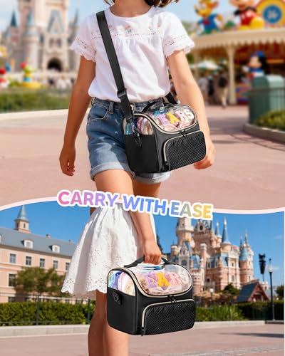 Mouse Ears Travel Case with Detachable Divider, Headband Holder Organizer Bag with Shoulder Strap, Chenille Letter Hair Accessories Storage Box, Black with Gold Zipper - color: Black-Gold Zipper
