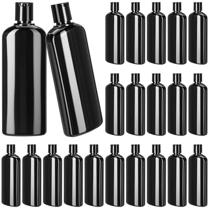 Domensi 24 Pcs Plastic Bottle Squeeze Containers with Disc Cap Travel Bottles Reusable Empty Toiletries Shampoo Containers Refillable Travel bottles for Shampoo Lotions (6.8oz,Pure Black) - color: Pure Black, size: 6.8oz