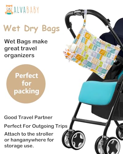 ALVA ALVABABY 2pcs Cloth Diaper Wet Dry Bags Waterproof Reusable with Two Zippered Pockets Travel Beach Pool Daycare Soiled Baby Items Yoga Gym Bag for Swimsuits or Wet Clothes 2LM21 - color: Colorful checkered shells and coconut trees