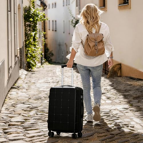 Merax Luggage Sets 5 Piece, Hardside 20" Half-opening Carry On Suitcase Set with USB Port,Lightweight Travel 24" 28" Luggage with Bags TSA Locks Double Spinner Wheels,Black - color: Black, size: 3 piece(20front open+24+28+bags)