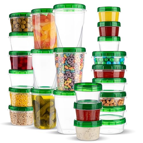 PLASTICPRO 24 Pack Twist Top Containers Assorted Sizes Plastic Food Storage Containers with Green Twist on Lids Stackable Reusable - color: GREEN