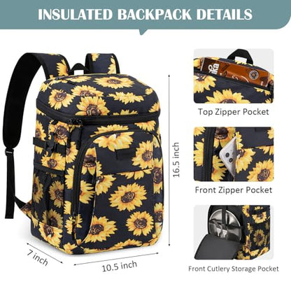 Tuwubi Cooler Backpack 35/42 Cans, Backpack Coolers Insulated Leak Proof for Men Women, Waterproof Soft Sided Lunch Camping Beach Travel Ice Chest Backpack Cooler Bag - color: Sunflower, size: Medium