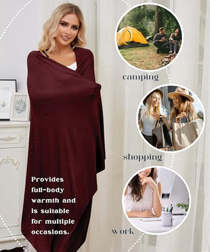 Tencel Cashmere Shawl Wraps for Women,Pashmina Stole Airplane Travel Wool Scarf Blanket Wrap Lightweight UPF 50+ - color: Burgundy