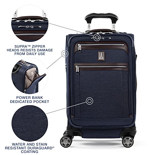 Travelpro Platinum Elite Softside Expandable Carry on Luggage, 8 Wheel Spinner Suitcase, USB Port, Suiter, Men and Women, True Navy Blue, Carry On 21-Inch - color: True Navy Blue, size: Carry-On 21-Inch