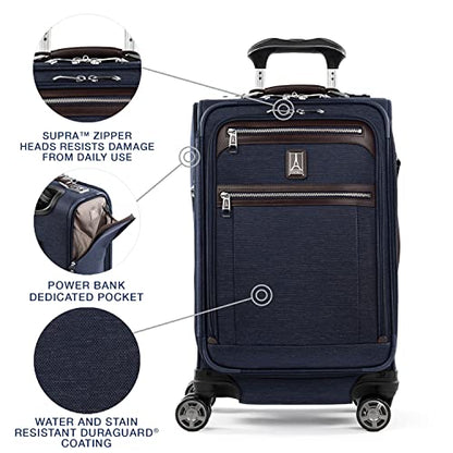 Travelpro Platinum Elite Softside Expandable Carry on Luggage, 8 Wheel Spinner Suitcase, USB Port, Suiter, Men and Women, True Navy Blue, Carry On 21-Inch - color: True Navy Blue, size: Carry-On 21-Inch