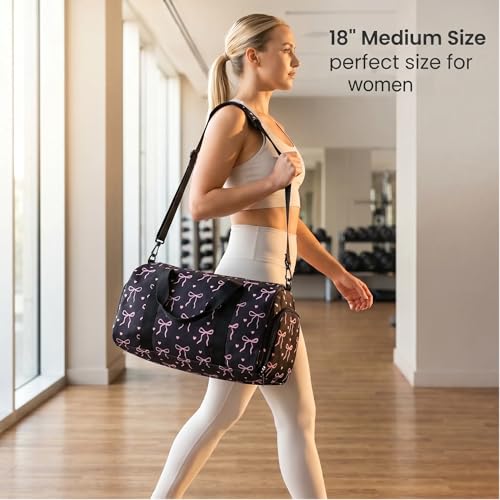 Gym Bag Sports Duffle Bag with Wet Pocket Weekender Overnight Bags with Waterproof Shoe Pouch and Air Hole for Girls Kids Women Workout Travel Bags (Bow Tie Black) - color: Bow Tie Black