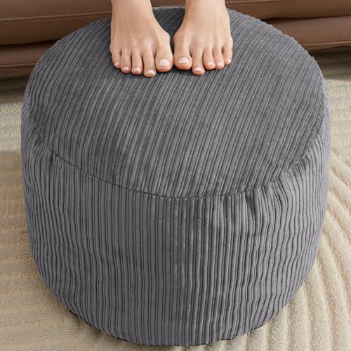 WSOFRLAC Pouf Ottoman Foot Stools with Foam Small Ottoman for Living Room Corduroy Ottomans Pouf 26x18 Floor Poufs Foot Rest for Chair Dark Grey Hassocks and Ottomans - color: Dark Grey, size: 26"D x 26"W x 18"H