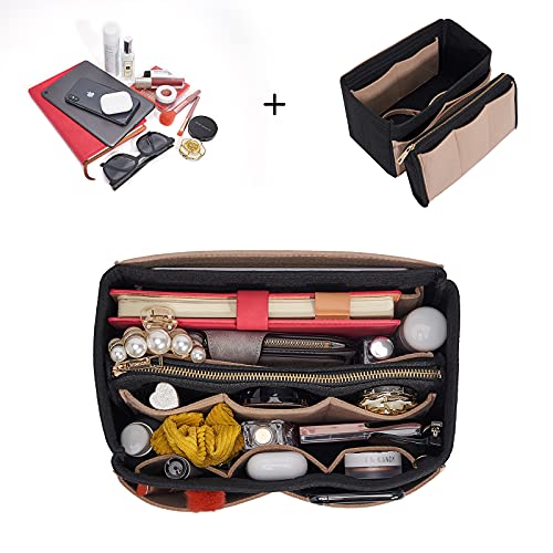 Vercord Felt Organizer Insert For Purse Handbag Tote Bag In Bag Inside Shaper Divider Neo Black & Beige Small - color: A Black & Beige, size: Small
