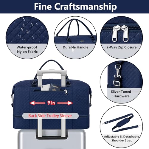 ITIEZY Weekender Overnight Bag for Women - Large Travel Duffel Bag with Shoe Compartment, Gym Duffel Bag Hospital Bag Carry On Tote Bags for Airplanes with Crossbody Bag Toiletry Bag 3Pcs Set - color: 9a-Blue