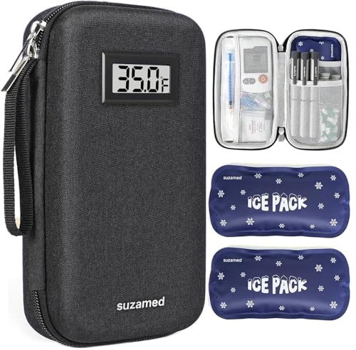 suzamed Insulin Cooler Travel Case,EVA Insulation Travel Medicine Kit with Temperature Display for Diabetes Care,Insulin Pen and Other Diabetic Supplies (Black-Temp) - color: Black