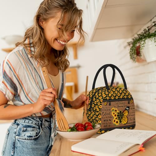 Bible Verses Lunch Box Christian Insulated Lunch Bag for Women Inspirational Scripture Cross Butterfly Sunflower Lunchbox Religious Reusable LunchTote Bag for Church Office Work Travel - color: Christian 3