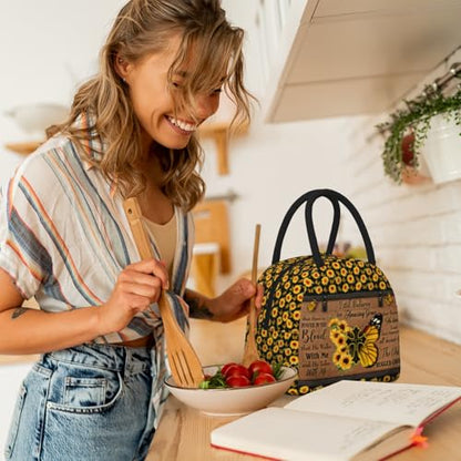 Bible Verses Lunch Box Christian Insulated Lunch Bag for Women Inspirational Scripture Cross Butterfly Sunflower Lunchbox Religious Reusable LunchTote Bag for Church Office Work Travel - color: Christian 3