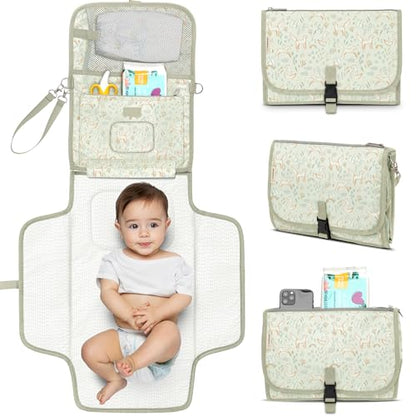 KeaBabies Portable Diaper Changing Pad, Travel, Car - Large Waterproof Baby Changing Mat, Wipeable, Padded, On The Go Travel Diaper Clutch Bag, Easy to Use Pockets for Newborn Essentials (Fox Vale) - color: Fox Vale