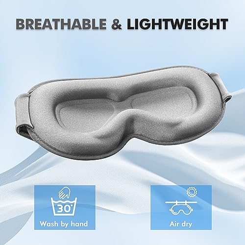 Sleep Eye Mask for Men Women, Sleeping Mask for Side Sleeper, Travel Blackout Night Blindfold Eye Shade Cover with Adjustable Strap (Ash Grey) - color: Ash Grey