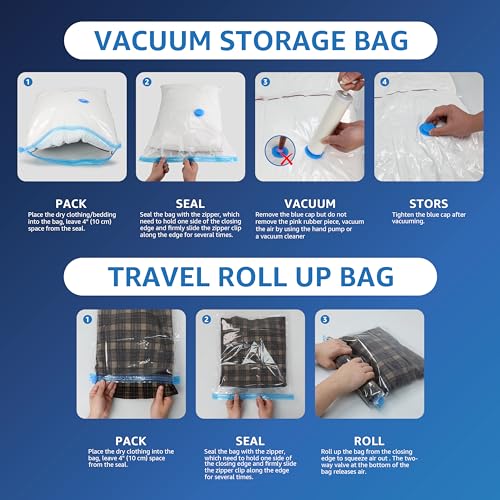 12 Jumbo Compression Storage Bags, Vacuum Storage Bags, Space Saver Bags for Comforters, Blankets, Bedding, Pillows and Clothes Storage, Hand Pump Included - size: 12 Jumbo