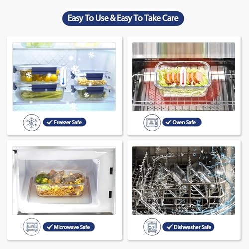 coccot Glass Food Storage Containers with Lids Airtight, [10 Pack] Glass Meal Prep Containers, Storage Container Set with Bpa-free Lid for Food, Lunch Bento Box - color: Blue