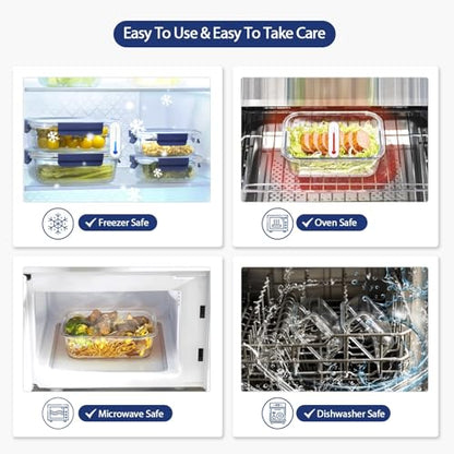 coccot Glass Food Storage Containers with Lids Airtight, [10 Pack] Glass Meal Prep Containers, Storage Container Set with Bpa-free Lid for Food, Lunch Bento Box - color: Blue