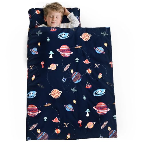 PHF Soft Toddler Nap Mat with Removable Pillow, Rollup Design Kids Sleeping Mat, Slumber Bags for Boys, 50"x20" Toddler Sleeping Bag for Daycare Preschool Travel Camping, Space - color: Space