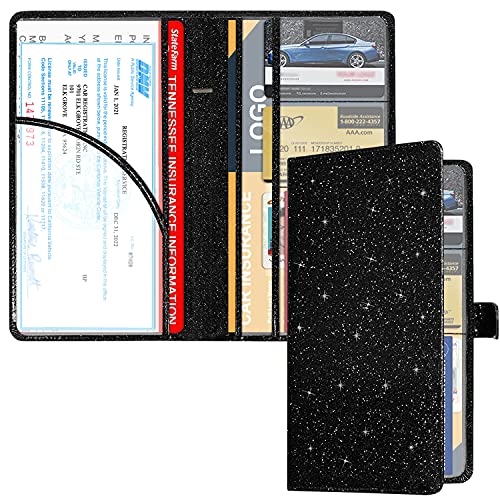RSAquar Car Registration and Insurance Holder, Vehicle Glove Box Organizer Cool Car Accessories, Auto Truck Document Holder for Cards, Driver License, Black Glitter - color: AAA Glitter Black
