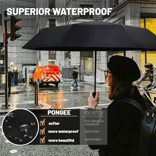 SY COMPACT Travel Umbrella - Windproof Automatic Compact Umbrella for Rain, Lightest 8-Rib, Small, Strong & Portable, Durable Grip, Fits Backpack & Car, Factory Direct (UV Available) - color: Black