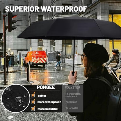 SY COMPACT Travel Umbrella - Windproof Automatic Compact Umbrella for Rain, Lightest 8-Rib, Small, Strong & Portable, Durable Grip, Fits Backpack & Car, Factory Direct (UV Available) - color: Black