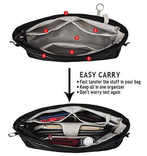 Vercord Expandable Nylon Handbag Purse Organizer Insert Liner Shaper Bag in Bag Black Medium - color: Black, size: Medium