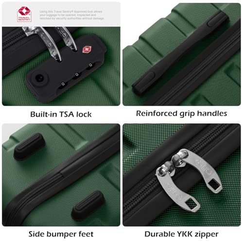 Coolife Luggage 3 Piece Set, Lightweight Durable Hardshell Suitcase set with 360° Spinner Wheels, TSA-approved Lock, Checked Family Travel Luggage sets, 20/24/28 Inch, Dark Green - color: Dark Green, size: 20in24in28in