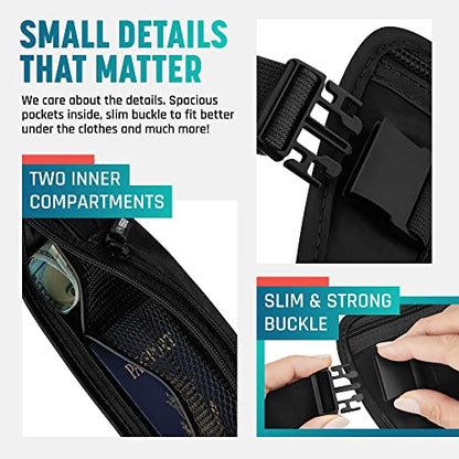 Alpha Keeper Money Belt for Travel Men Hidden RFID Passport Holder - color: Black