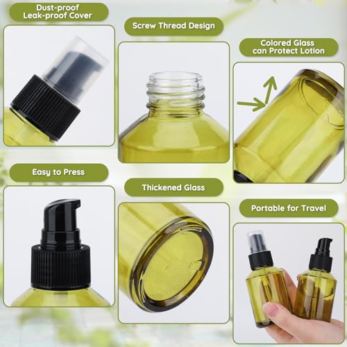 Segbeauty 6pcs 2oz Glass Pump Bottle Dispenser of 3pcs Travel Lotion Container, 3pcs Travel Spray Bottle, 60ml Refillable Perfume Atomizer Empty Lotion Bottles, Small Glass Bottles for Toiletries - size: 2oz+2 fl oz