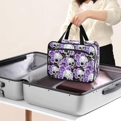 MNSRUU Hanging Toiletry Bags for Women Travel, Gothic Flowers and Skulls Toiletry Organizer Portable Travel Toiletry Bags Clear Wash Bags Makeup Bag Cosmetic Bag - color: Skulls 156