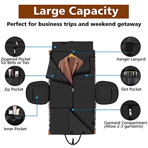 Garment Bag for Travel Convertible Carry On Garment Bag Large Travel Duffel Bags for Women 2 in 1 Hanging Suitcase Suit Travel Bags for Women & Men 3pcs Set - color: C-brown Leopard
