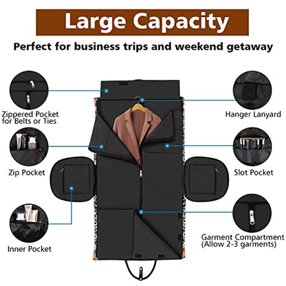 Garment Bag for Travel Convertible Carry On Garment Bag Large Travel Duffel Bags for Women 2 in 1 Hanging Suitcase Suit Travel Bags for Women & Men 3pcs Set - color: C-brown Leopard