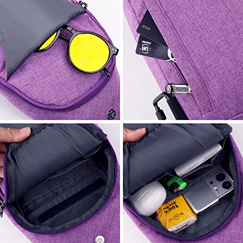 WATERFLY Tiny Crossbody Sling Backpack Anti Theft Backpack for Traveling Chest Shoulder Bag (Purple) - color: Purple (Small)