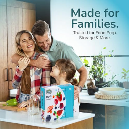Reusable Food Storage Bags – 260 Pack Variety Pack (Snack, Sandwich, Quart, Gallon) – BPA-Free, Leakproof Zipper Bags with Expandable Bottom – Freezer Bags Safe, Kitchen & Pantry Organizer