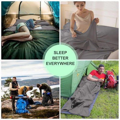 Sleeping Bag Liner,Travel Sheet & Adult Sleep Sack, Camping Sheets Travel Sleep Sack for Backpacking,Hotels & Hostels -Lightweight Single &Double Travel Sheet Camping Sheets - color: Double Gray