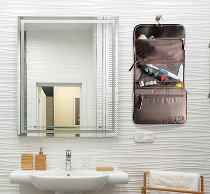 RUSTIC TOWN Leather Hanging Toiletry Bag for Men - Travel Shaving Dopp Kit - Bathroom Shower Toiletries Organizer - Leather Makeup Cosmetic Bag for Women - color: Walnut Brown
