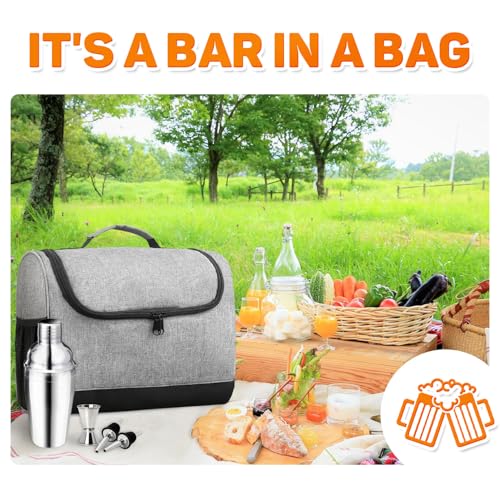 Portable Bartender Bag with Handle - Professional Bar Tool Organizer for Travel | Carrying Case for Cocktail Shaker, Mixing Tools, Accessories | Home, Outdoor, Patio Party Essential(BAG ONLY)
