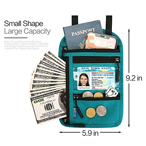 Neck Wallet Lightweight RFID Blocking Waterproof Travel Pouch Passport Wallets for Women Men - color: Small-Lake Blue