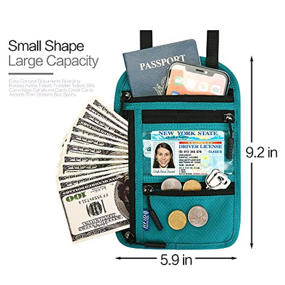 Neck Wallet Lightweight RFID Blocking Waterproof Travel Pouch Passport Wallets for Women Men - color: Small-Lake Blue
