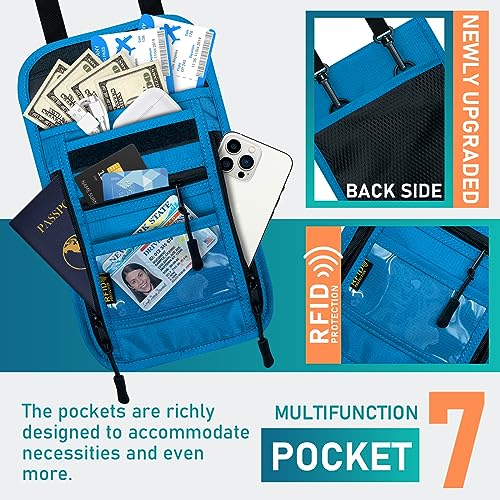 sundee Travel Neck Wallet with Double Zippers, RFID Blocking Passport Holder with Adjustable Neck Strap for Men and Women to Keep Cash, Credit Cards and Travel Documents Safe - Lake Blue - color: Lake Blue