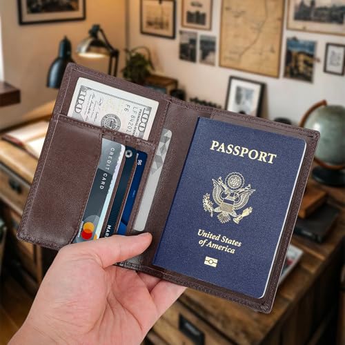 Polare Slim RFID Blocking Leather Passport Holder Travel Bifold Wallet For Men (Coffee) - color: Coffee