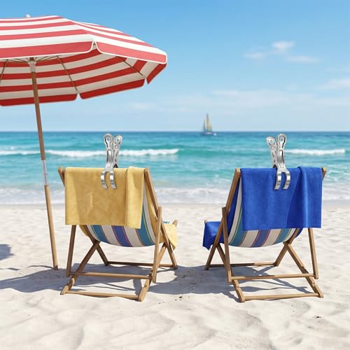 Coideal Beach Towel Chair Clips - 10 Pack Pool Cover Clips Stainless Steel Quilt Clamps Metal Large Heavy Duty Clothes Pins Windproof for Sunbed Lounge Cruise - size: 11 cm