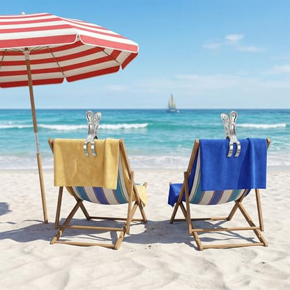 Coideal Beach Towel Chair Clips - 10 Pack Pool Cover Clips Stainless Steel Quilt Clamps Metal Large Heavy Duty Clothes Pins Windproof for Sunbed Lounge Cruise - size: 11 cm