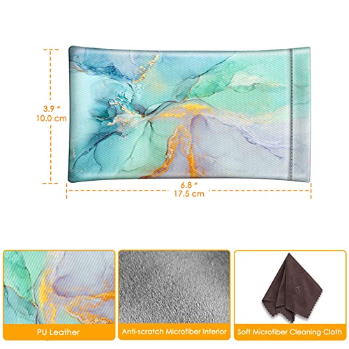 [2 Pack] Fintie Eyeglasses Pouch with Cleaning Cloth, Portable Squeeze Top Leather Glasses Case Sunglasses Bag, Emerald Marble + Ocean Marble - color: Emerald Marble + Ocean Marble