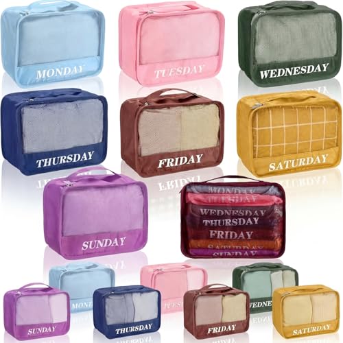 Days of Week Packing Cubes Weekly Organizer Travel Storage Bag School Clothes for Kids Summer Camp Family(9x7x3inch,Boho,15) - color: Boho, size: 9x7x3inch