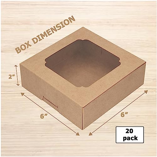 20 Pack Bakery Boxes with Window Small 6x6x2 inch for Cookie, Candy, Pastry, Brownie, Chiffon Cake, Tart, Pie, Waffle (Kraft Brown) - color: Kraft Brown