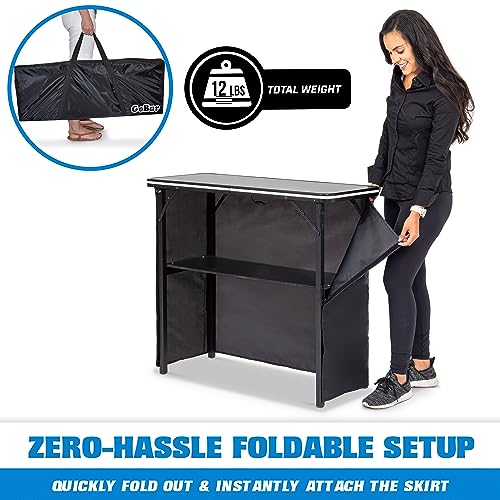 GoBar Portable Bar Table for Events - Black, 3 Skirts, or LED - Pop Up Mobile Bartending Station with Travel Carrying Case - color: Led Black Skirt
