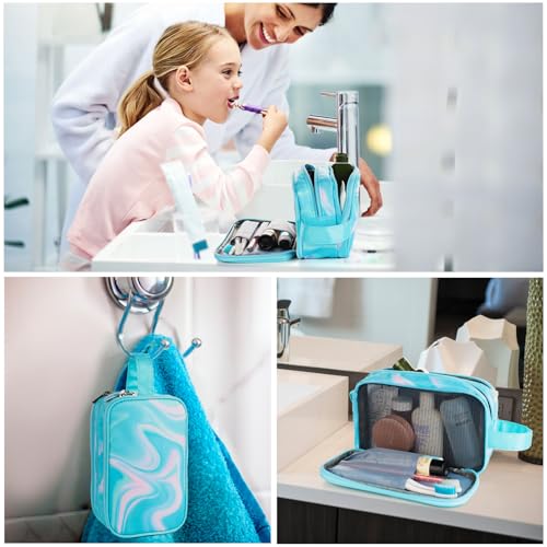 Teal Toiletry Bag for Girls, Travel Toiletry Bag for Teen Girls Cosmetic Bag Makeup Bag Waterproof Hanging Wash Bag Kids Toiletries, Green - color: Fluids-Teal