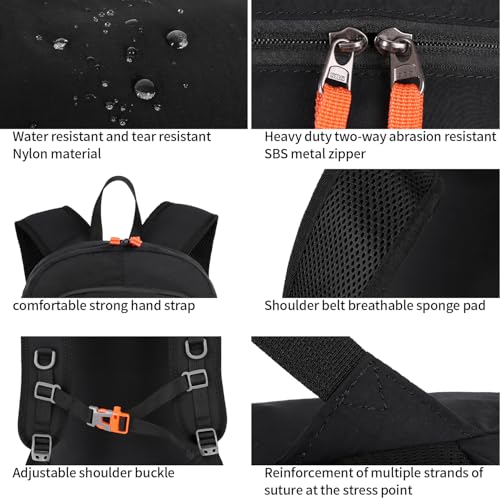 FENGDONG 35L Lightweight Foldable Waterproof Packable Travel Small Hiking Backpack Daypack for men women - color: Black Orange